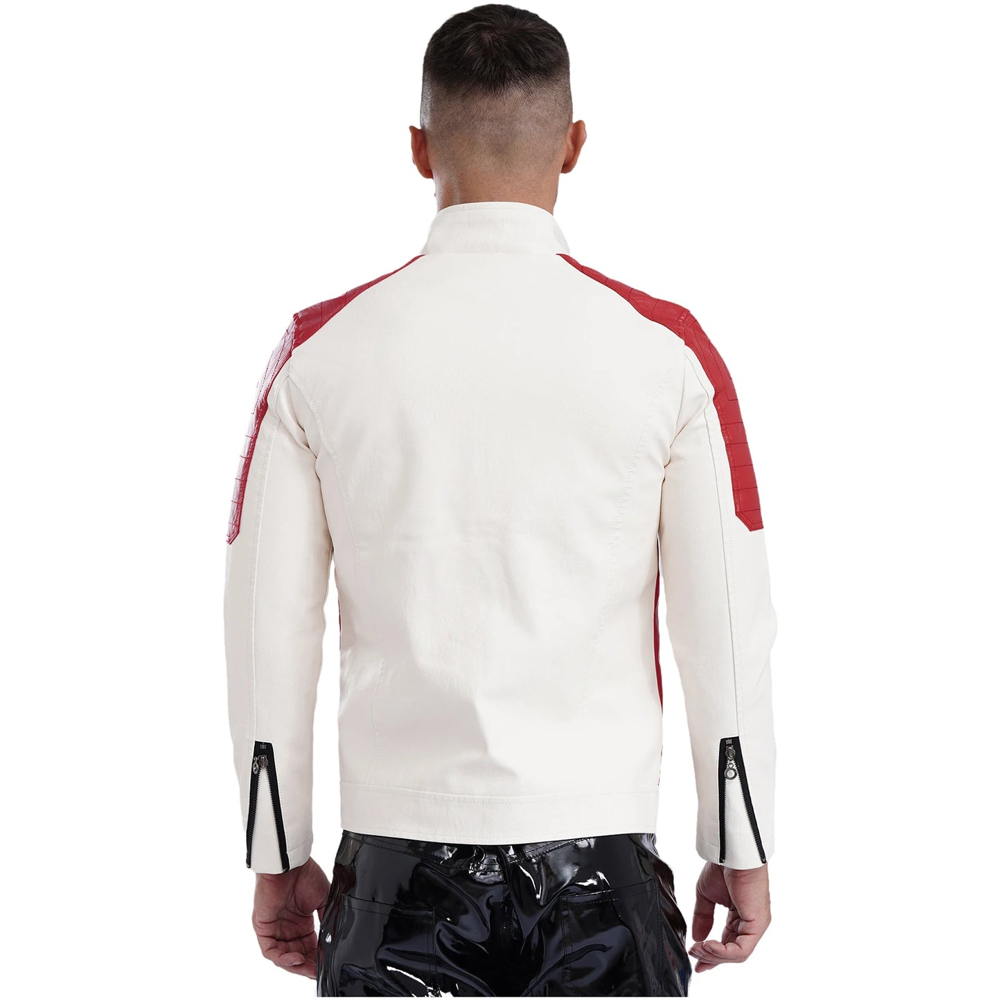 Mens Racing PU Leather Jackets Coat Long Sleeve Front Zipper Outerwear Windproof Motorcycle Biker Racer Bomber Jacket Streetwear