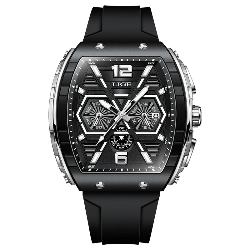 LIGE New Strong Luminous Watch For Men Fashion Military Square Watch Men Sport Chronograph Waterproof Watches Reloj Hombre+BOX