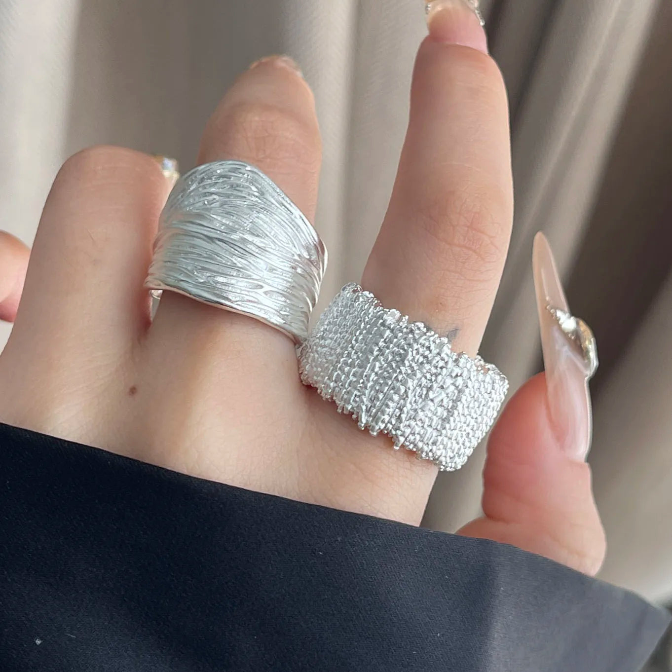 925 Sterling Silver Rings For Women Geometric Fine Jewelry Finger Adjustable Wide Sparkling Ring For Party Birthday Gift