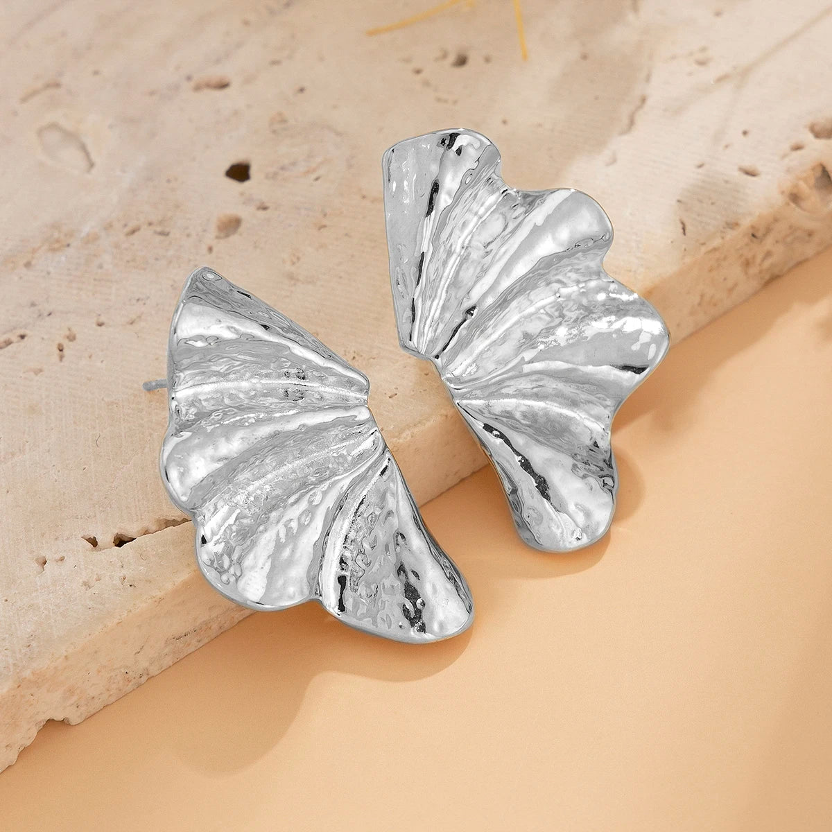 KunJoe Vintage Irregular Half Flower Stud Earrings for Women Elegant Designer Geometric Petals Piercing Earring Party Jewelry