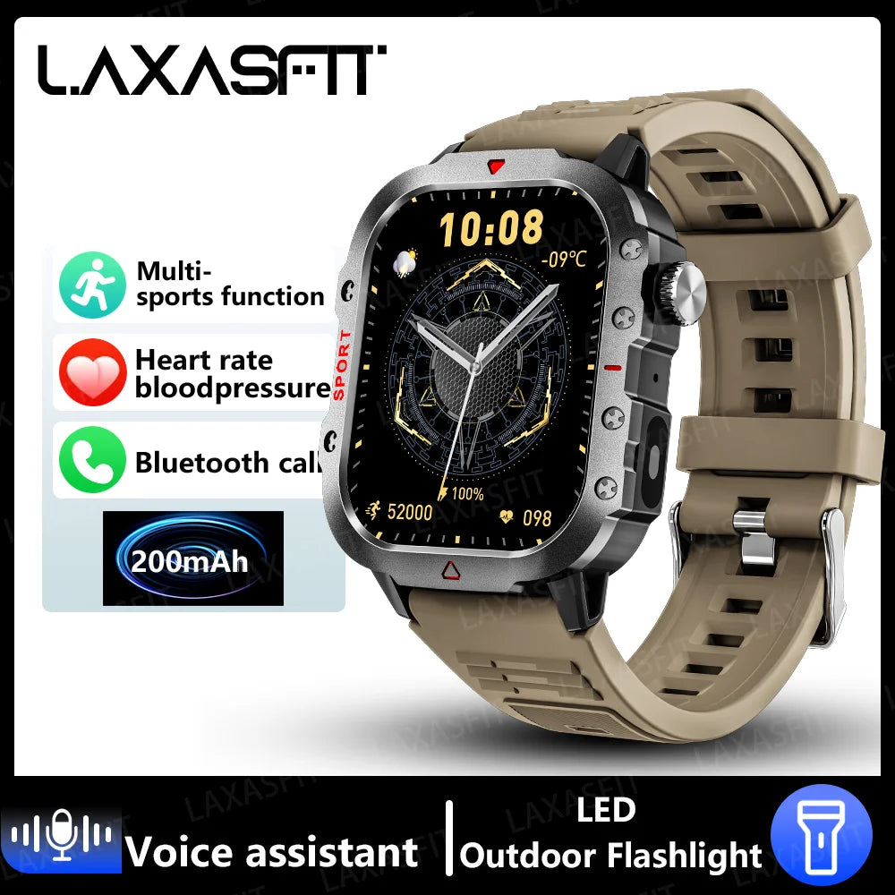 LAXASFIT 2024 Outdoor Military Men's Smart Watch Bluetooth Talk Sports Heart Rate Monitor Smart Watch Android IOS
