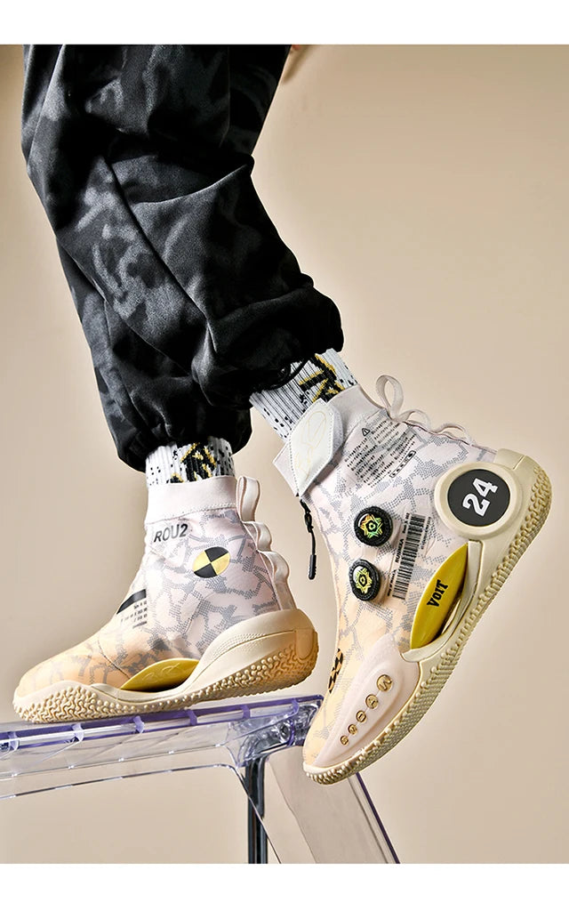 New basketball shoes male high top students wear-resistant outdoor concrete actual combat flying woven breathable combat boots