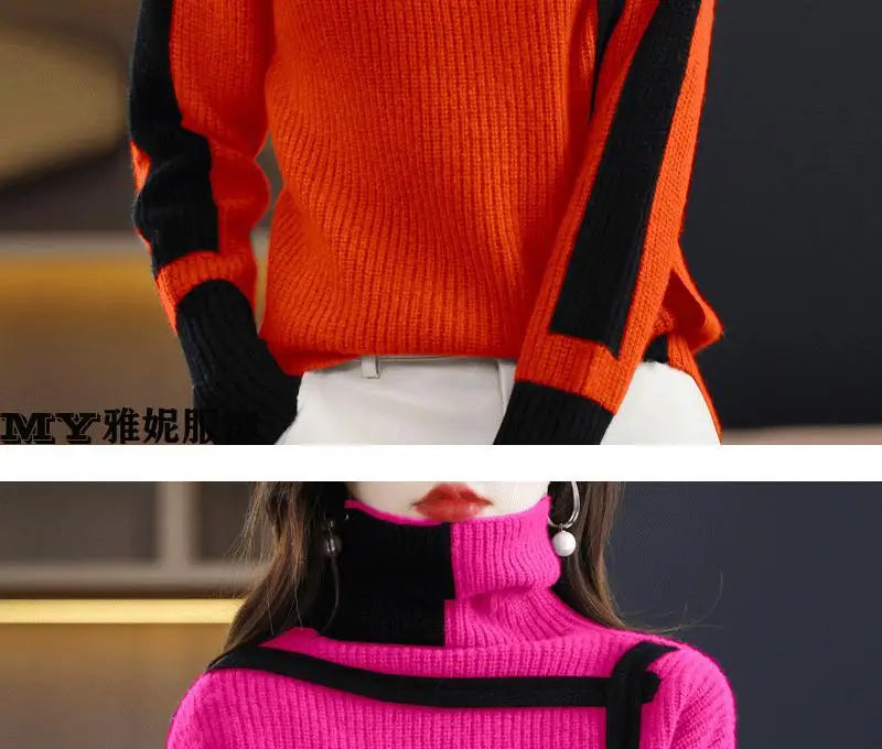 Vintage Ladies Sweater New Turtleneck Autumn Winter Loose Pullover Interior Lapping Knitting Bottoming Shirt Women Clothes Tops