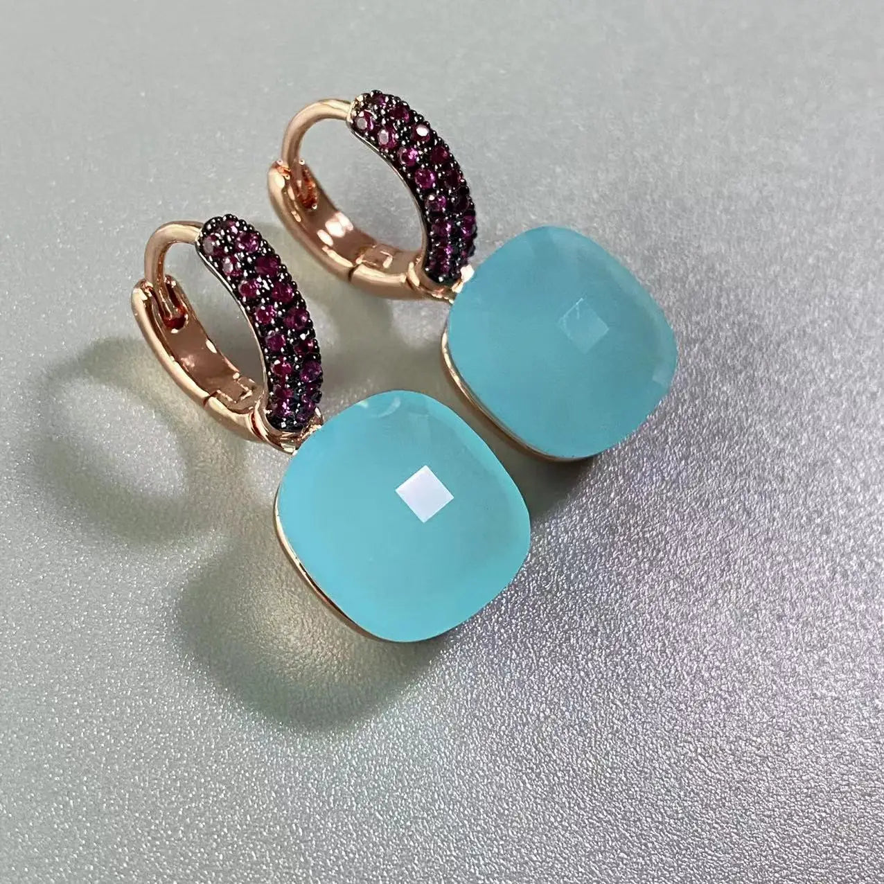 12.6mm Flat Nudo Earrings Inlay Black Zircon Candy Color Crystal Earrings For Women Drop Earrings Fashion Jewelry Gift