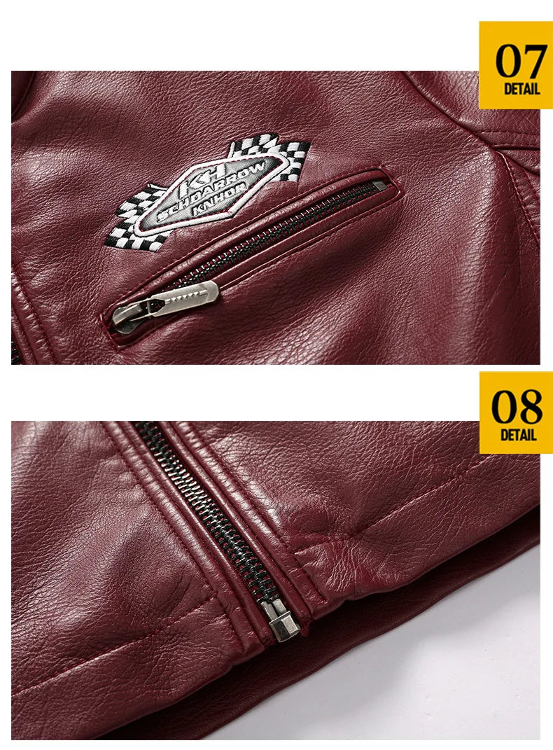 Motorcycle Jacket Leather Men's Brand Moto Leather Jacket Coat Men Handsome Washed Embroidery Biker PU Jacket Male Jaqueta Men