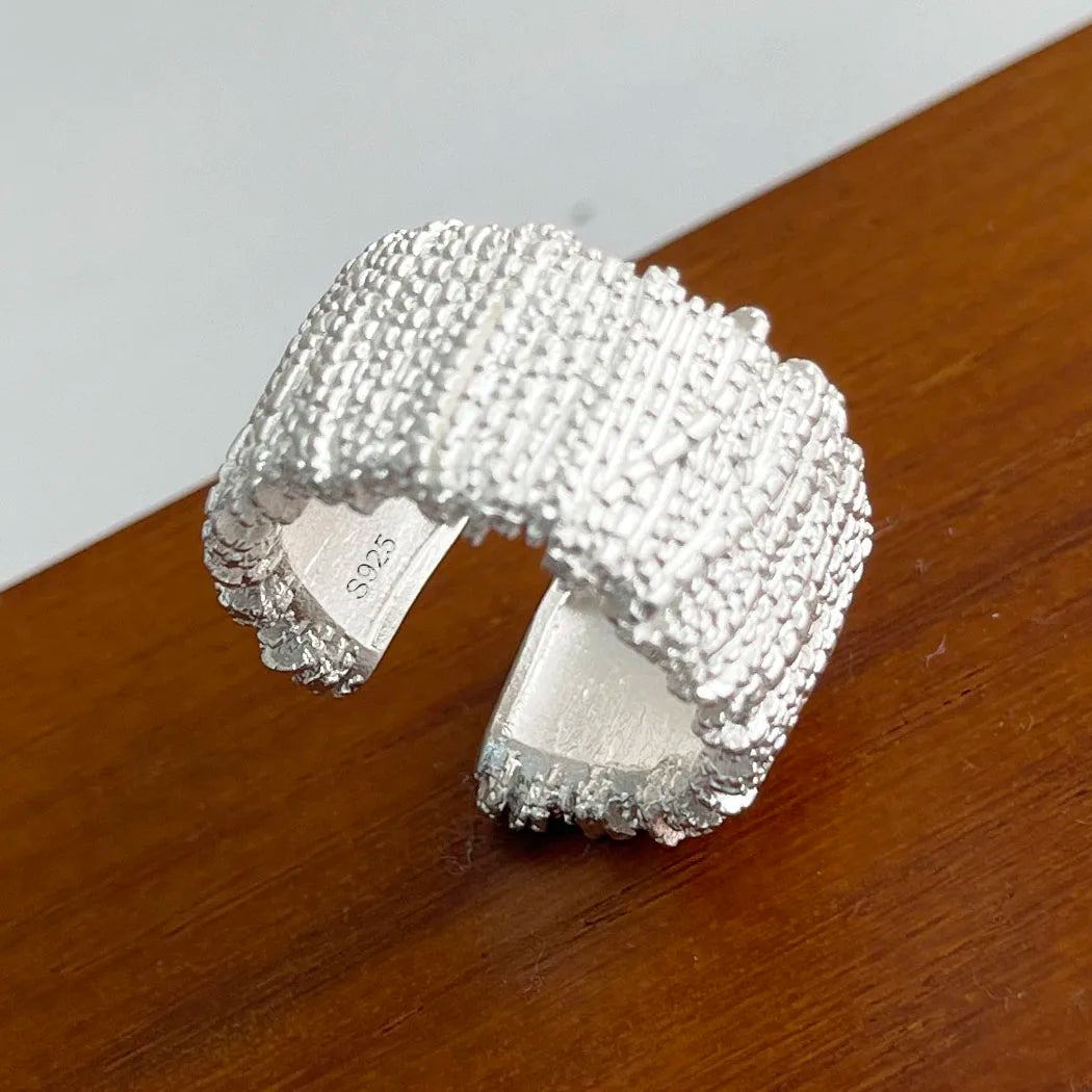 925 Sterling Silver Rings For Women Geometric Fine Jewelry Finger Adjustable Wide Sparkling Ring For Party Birthday Gift