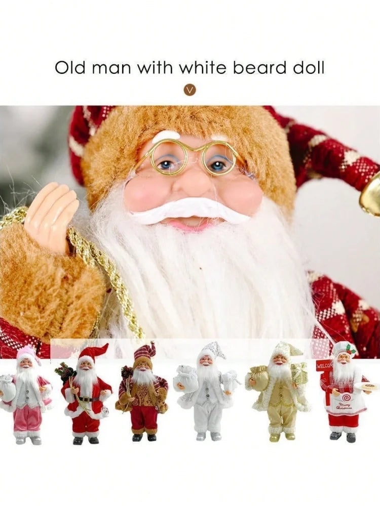 1pc Festive 12-inch Classic Santa Claus Statue: Golden and Silver White Christmas Decorations for Home, Kitchen, Hotel, and Offi