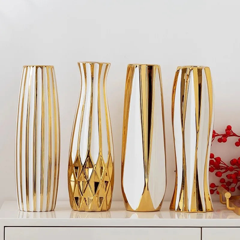 30cm Water Gold Luxury Ceramic Vase for Home Living Room Luxury Decoration Study Entrance