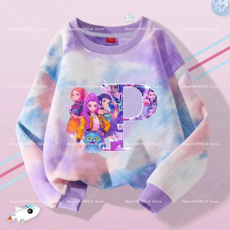 K Pop Demon Hunters Girls Sweatshirt Rumi Mira Zoey A-Z Hoodies Kids Spring Autumn Pullover Children Long Sleeves Clothes Gift