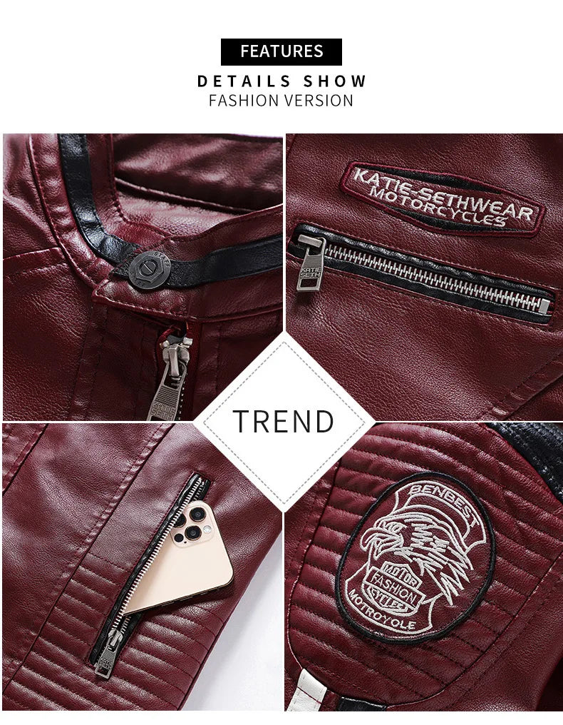 Men's Punk Style Jacket PU Leather Jacket Men Fashion Clothing Autumn Coat Men Motorcycle Jacket Artificial Leather High Quality