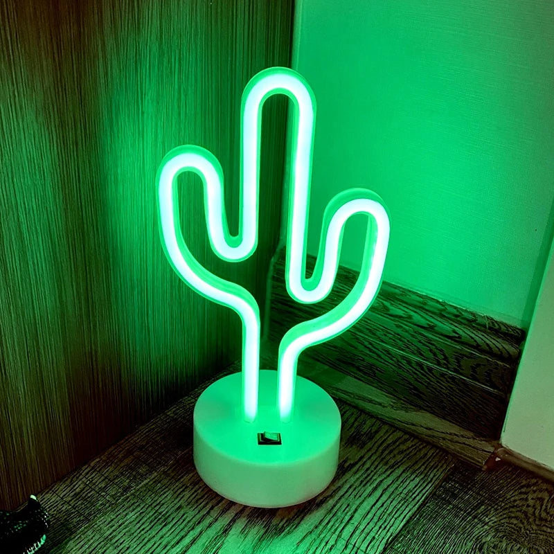 Cute Cactus Neon Sign Lights Battery & USB Powered LED Table Lamp for Party Birthday Gift Living Room Camping Summer Home Decor