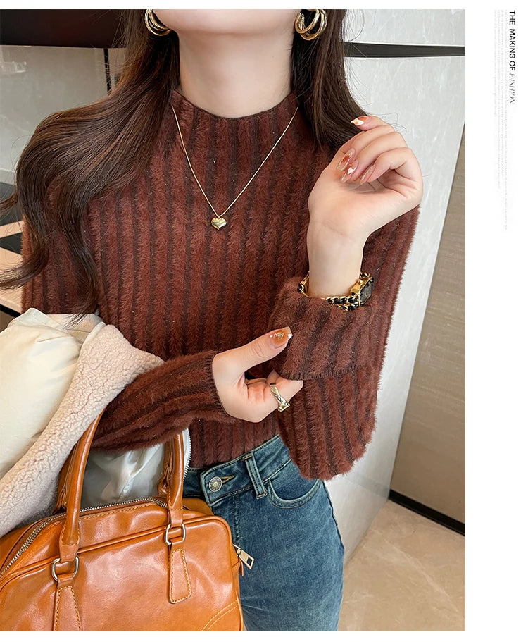 2025 Knitted Pullover Thick Warm Turtleneck Sweater Women Tops Lined Sweater Autumn Winter Streetwear Jersey Knitwear Jumper