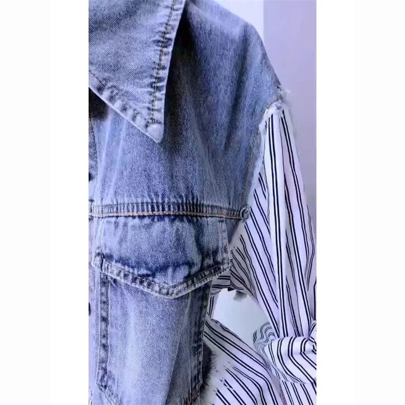 Fashion Denim Shirt Ladies Tops Women New Splicing Denim Jacket Spring Autumn Korean Casual Jean Coat Female Windbreaker
