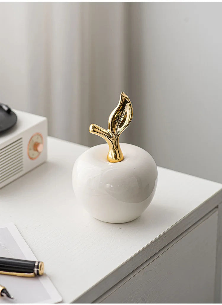 Creative Ceramic Apple Figurines Handicrafts Living Room Art White Apple Sculpture Room Home Decor Accessories Holiday Gifts
