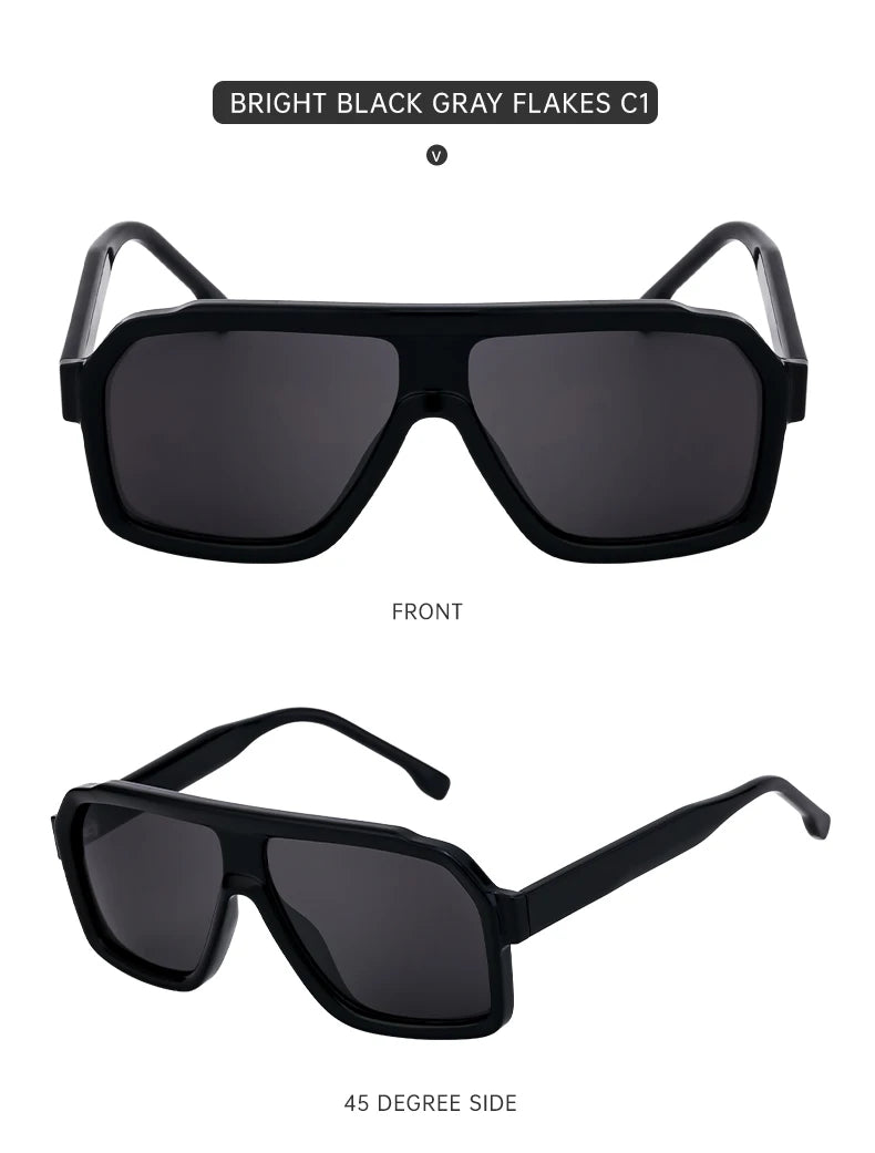 Classic Oversized Square Sunglasses Men 2024 Luxury Brand Trendy Metal Big Frame Goggles Eyewear Stylish Sun Glasses For Ladies