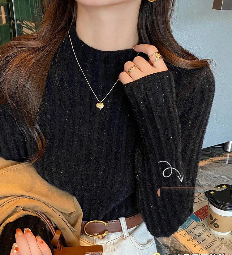 2025 Knitted Pullover Thick Warm Turtleneck Sweater Women Tops Lined Sweater Autumn Winter Streetwear Jersey Knitwear Jumper