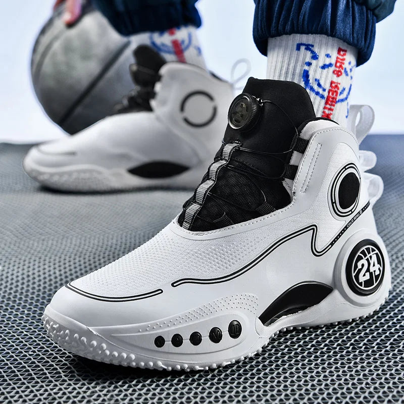 High-top Men Basketball Shoes Kids Rotating Button Basket Boots Brand Design Sneakers Men Outdoor Basketball Training Shoes Male