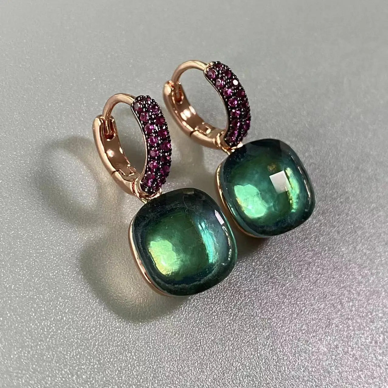 12.6mm Flat Nudo Earrings Inlay Black Zircon Candy Color Crystal Earrings For Women Drop Earrings Fashion Jewelry Gift