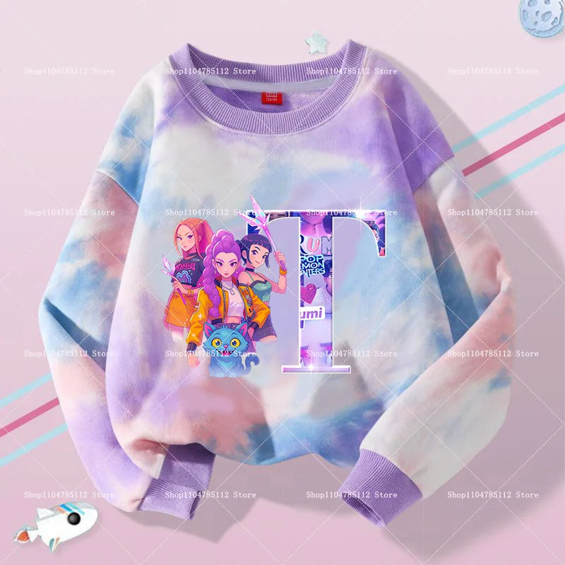 K Pop Demon Hunters Girls Sweatshirt Rumi Mira Zoey A-Z Hoodies Kids Spring Autumn Pullover Children Long Sleeves Clothes Gift