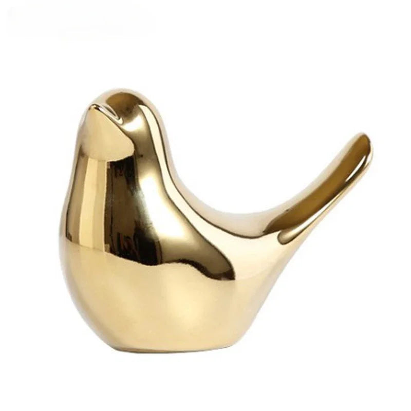 Modern Simple Luxury Golden Ceramic Bird Figurines Home Decoration Accessories Golden Bird Figures Decorative Wedding Ornaments