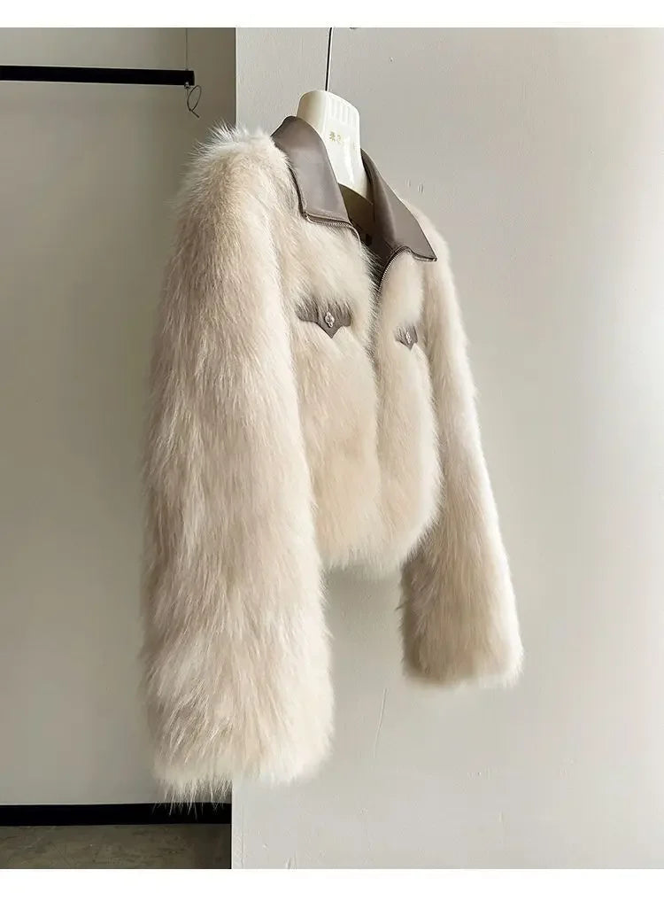 Spring and Autumn Korean Chic Polo Collar Loose Fur Coat Women Clothing Winter Coat Faux Fox Fur Plush Short Jackets Women Tops