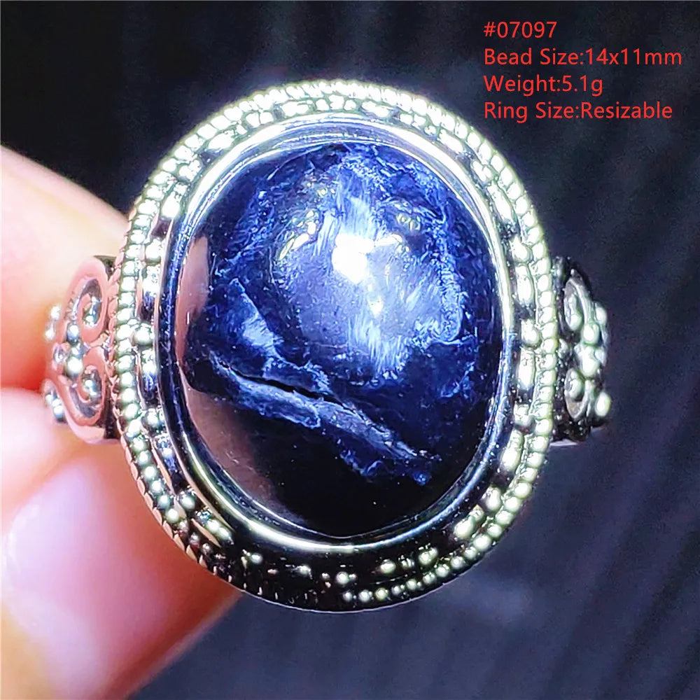 Natural Blue Pietersite Beads Adjustable Ring Woman Men Namibia Pietersite Ring Chatoyant Beads Fashion Silver Jewelry AAAAAA