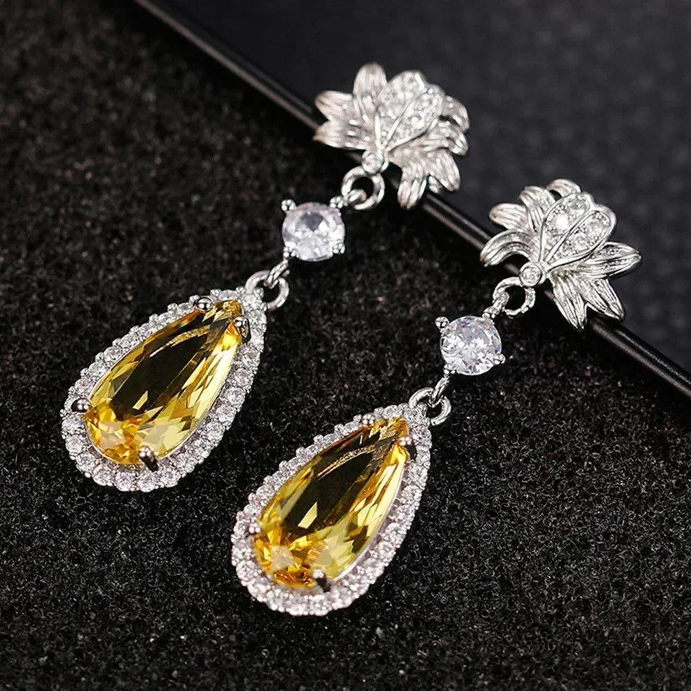 Luxury Square Purple Cubic Zirconia Crystal Earrings  for Women New FashionExquisite Fashion Gold Color Dangle  Wedding Jewelry