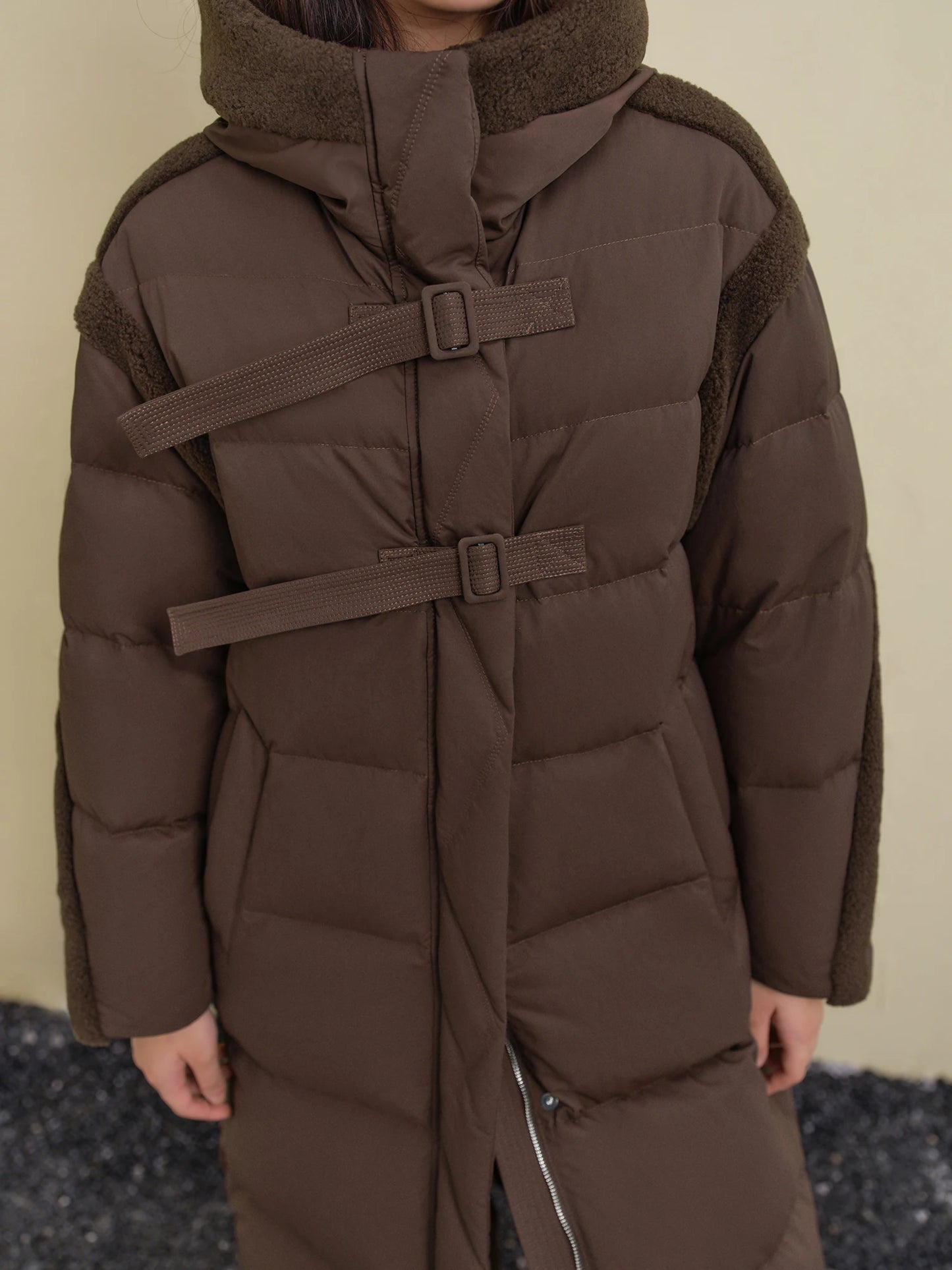 DUSHU 192G Filling Amount Plus Size Long Down Coat For Women 2024 Winter New Design Warm Thick Brown Chic Down Jacket 24DS84095