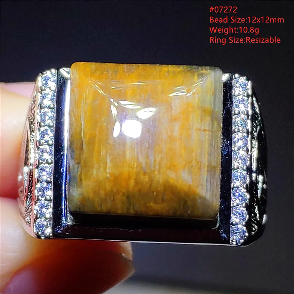 Natural Blue Pietersite Beads Adjustable Ring Woman Men Namibia Pietersite Ring Chatoyant Beads Fashion Silver Jewelry AAAAAA