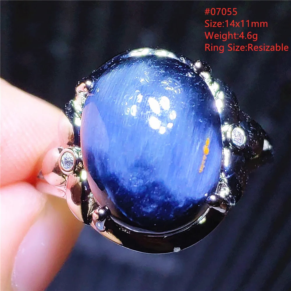 Natural Blue Pietersite Beads Adjustable Ring Woman Men Namibia Pietersite Ring Chatoyant Beads Fashion Silver Jewelry AAAAAA