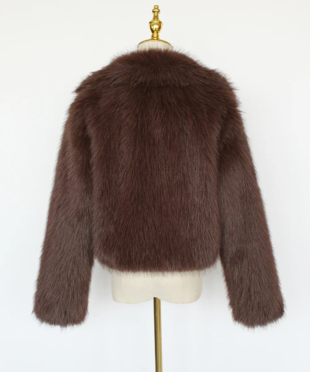 2025 Female Winter Brown Faux Fur Coat For Women Casual Long Sleeve Fluffy Plush Jacket Lady Solid Thick Fake Fur Warm Cardigan