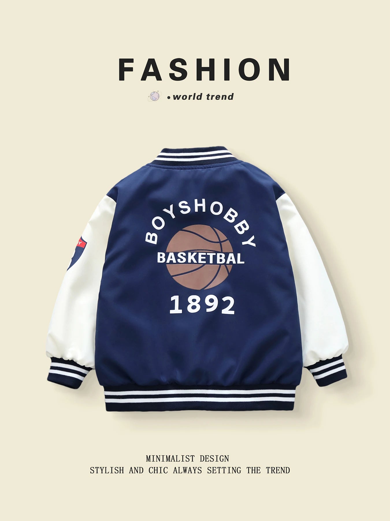 Spring - Autumn Boys' Baseball Jackets with Basketball Pattern, Suitable for 3 - 10 Year Olds, Unhooded Style