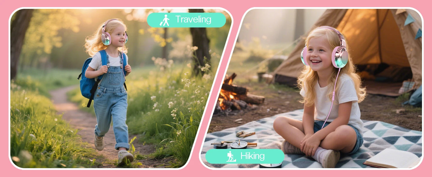 Stylish Soundproof Kids Wired Headphones For Toddler Preschool, 3.5mm Jack, 85/94dB Volume limited Headset For Travel Homeschool