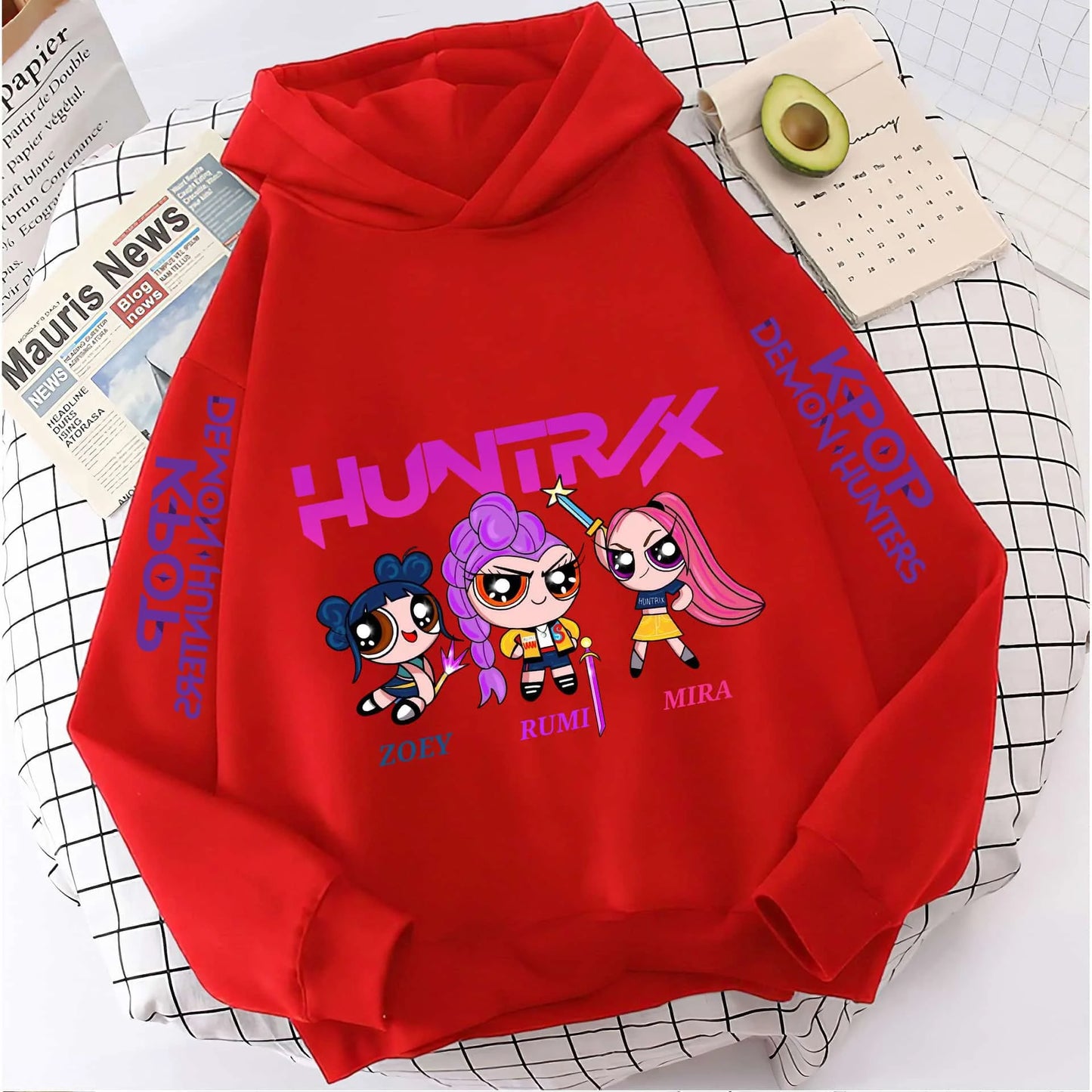Cute Girls Hooded Sweatshirt Warm Rumi KPop Demon Hunter Cartoon Children's Wave Fashion Casual Tops Casual Black Pink Clothing