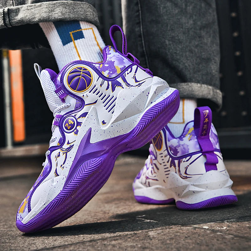 Men Basketball Shoes Soft Sole Cushioning Anti-Slip Sports Shoes Flat Comfortanle High-top Leather Basketball Boots for Man