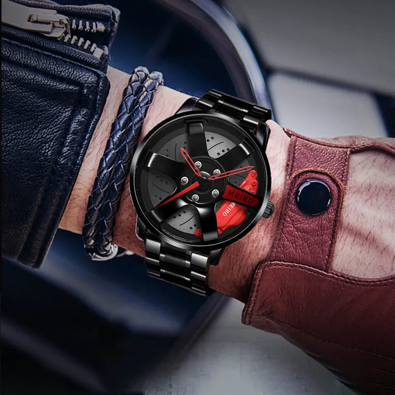 New Fashion Man Luxury Watches For Men Car Wheel Hub Stainless Steel Quartz Watch Mens Military Sport Leather Watch Reloj Hombre