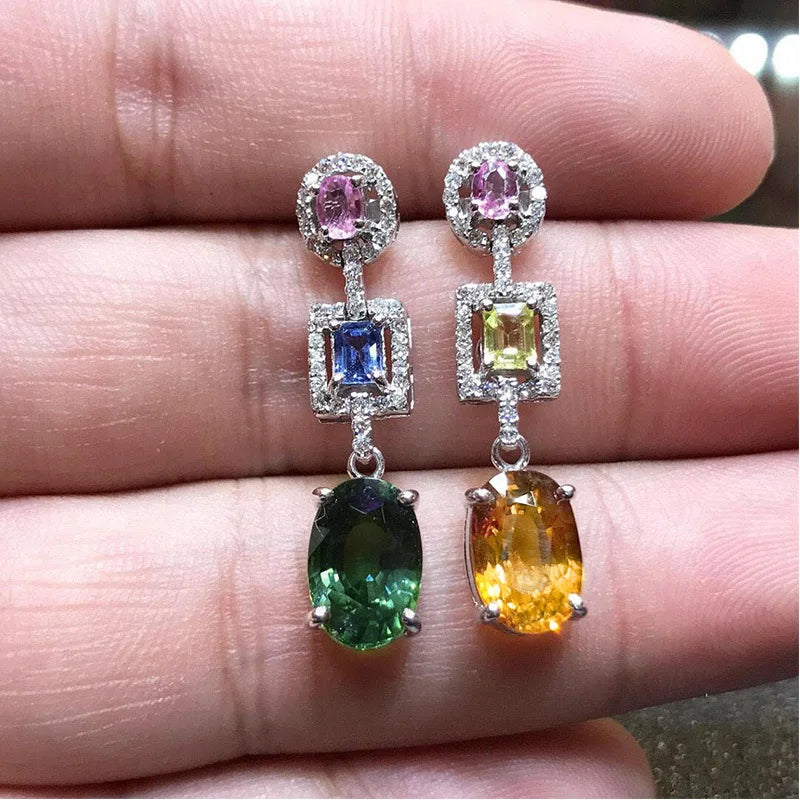 Luxury Square Purple Cubic Zirconia Crystal Earrings  for Women New FashionExquisite Fashion Gold Color Dangle  Wedding Jewelry
