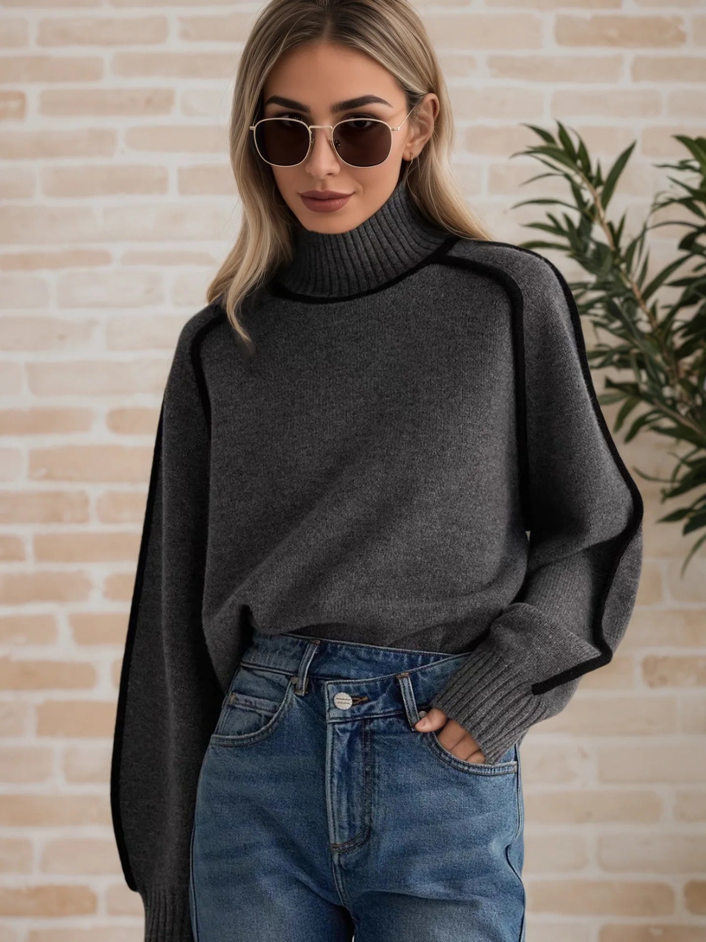 Fashion Basic Autumn Winter Color Matching Emperament Sweater High Neck Office Pullover Solid Soft Long Sleeve Clothing Tops