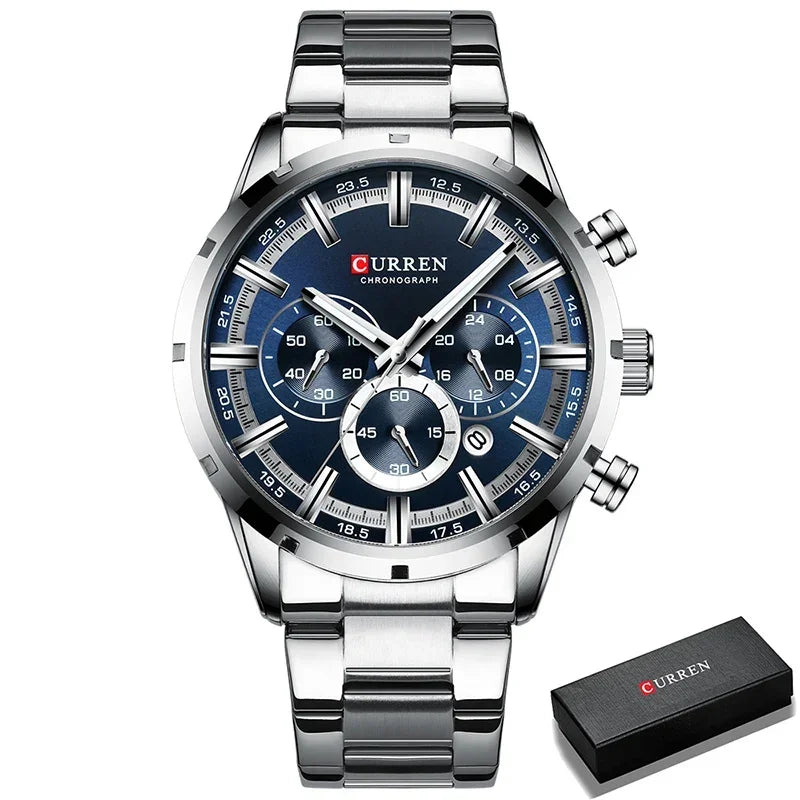 CURREN 8355 Top Brand Luxury Sports Quartz Mens Watches Full Steel Waterproof Chronograph Wristwatch Men Relogio Masculino