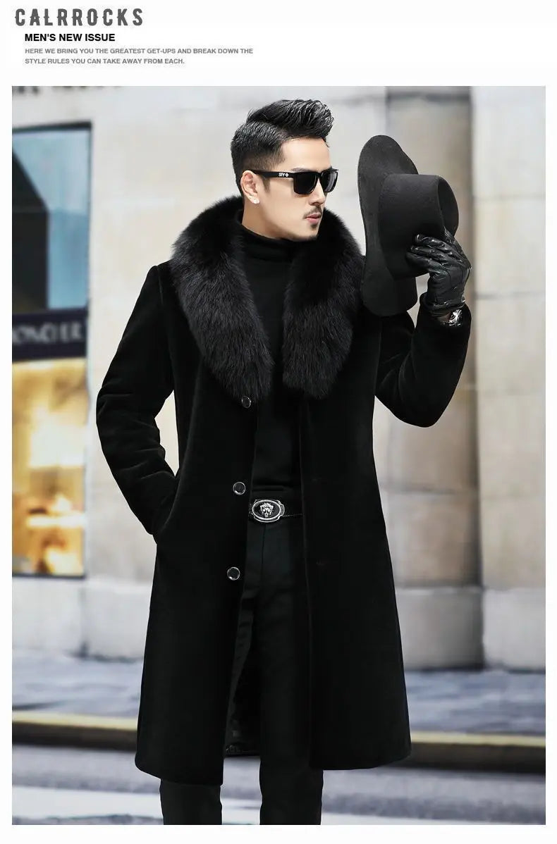 New fur coat with wide collar, whole mink winter thickened, long imitation mink fur men's coat, high-end mink fur coat M-6XL