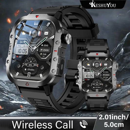KESHUYOU Outdoor Sports Smart Watch 2.01 inch HD Screen LED Flashlight Bluetooth Talking Smart Watch for Men Women Holiday Gifts
