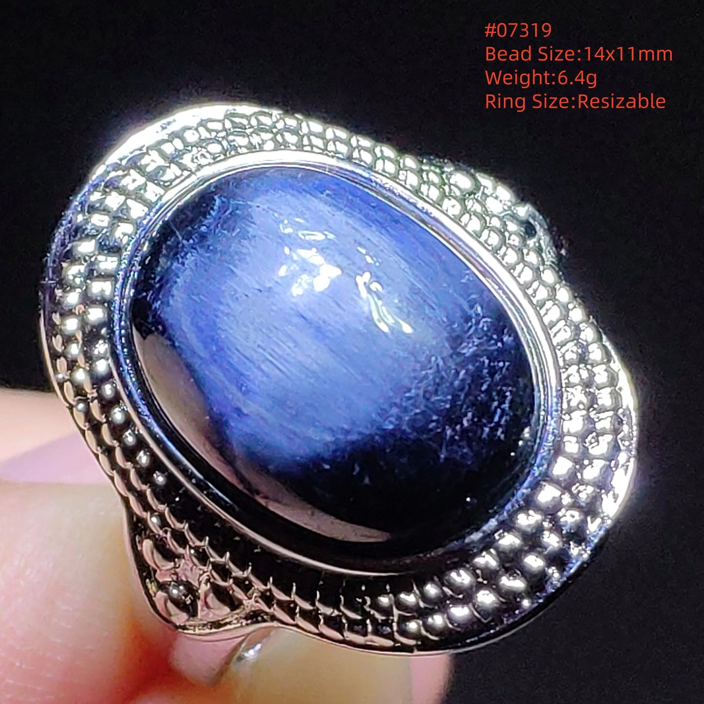 Natural Blue Pietersite Beads Adjustable Ring Woman Men Namibia Pietersite Ring Chatoyant Beads Fashion Silver Jewelry AAAAAA