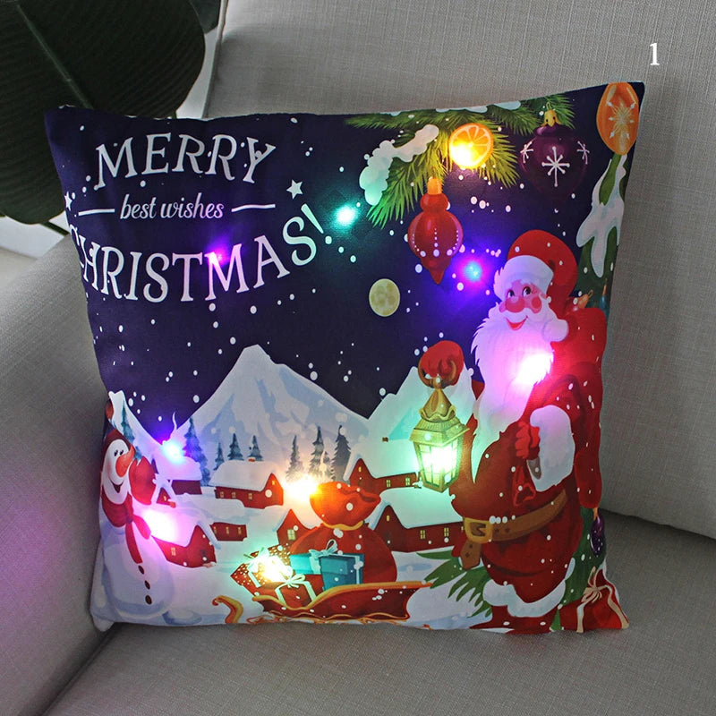 LED Christmas Cushion Cover Merry Santa Claus Light Pillow   Lighting Pillowcase Home Decoration New Year  Decor
