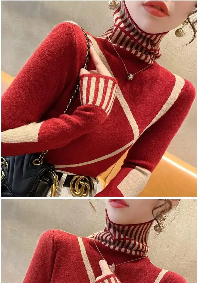 Women's Clothing Fashion All-match Turtleneck Long Sleeve Sweaters Autumn Winter Elegant Chic Slim Knit Pullovers Lady Y2k Tops