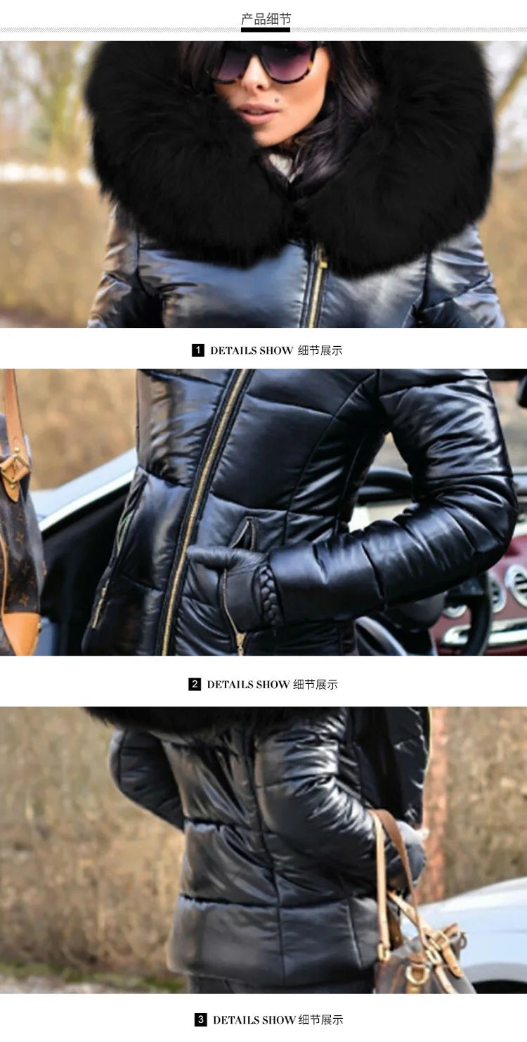 New Hood Solid Color Fur Hooded Jacket Autumn Winter New Women's Cotton-Padded Down Short Parka Coat Jacket Fashion Casual