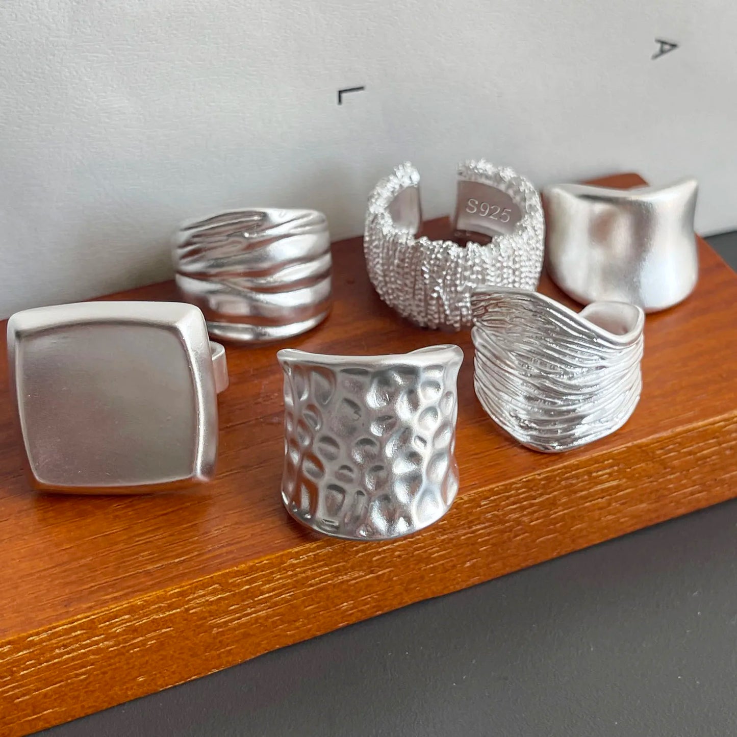 925 Sterling Silver Rings For Women Geometric Fine Jewelry Finger Adjustable Wide Sparkling Ring For Party Birthday Gift