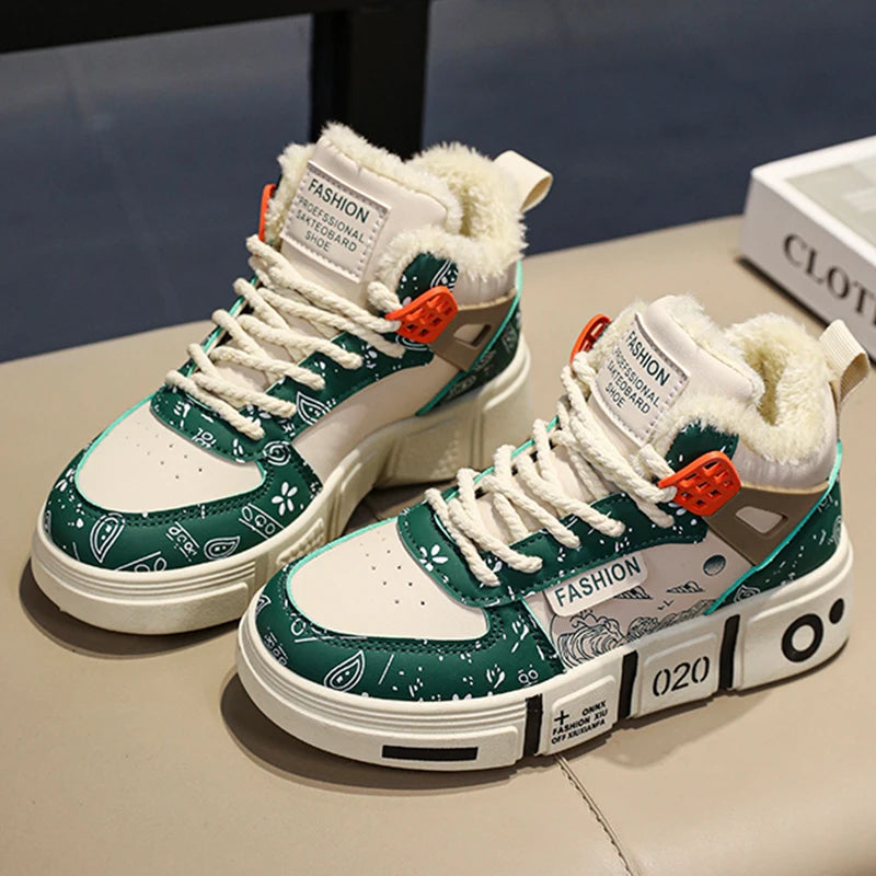 Kids Sneakers Winter Warm Plush Walking Shoes High-top Comfortable Fashion Casual Flat Tennis Shoes Childrens Boots for Boy