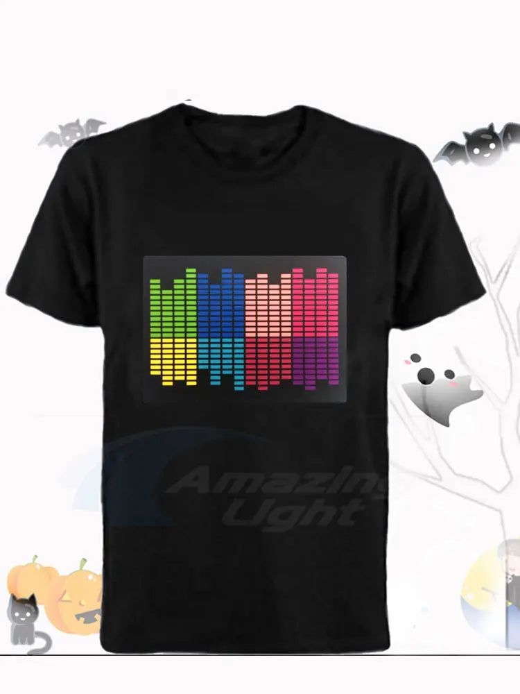 Popular Sound Active Equalizer El T-shirt Equalizer Light Up Down Led Tshirt Flashing Music Activated Led T Shirts Men Women Tee