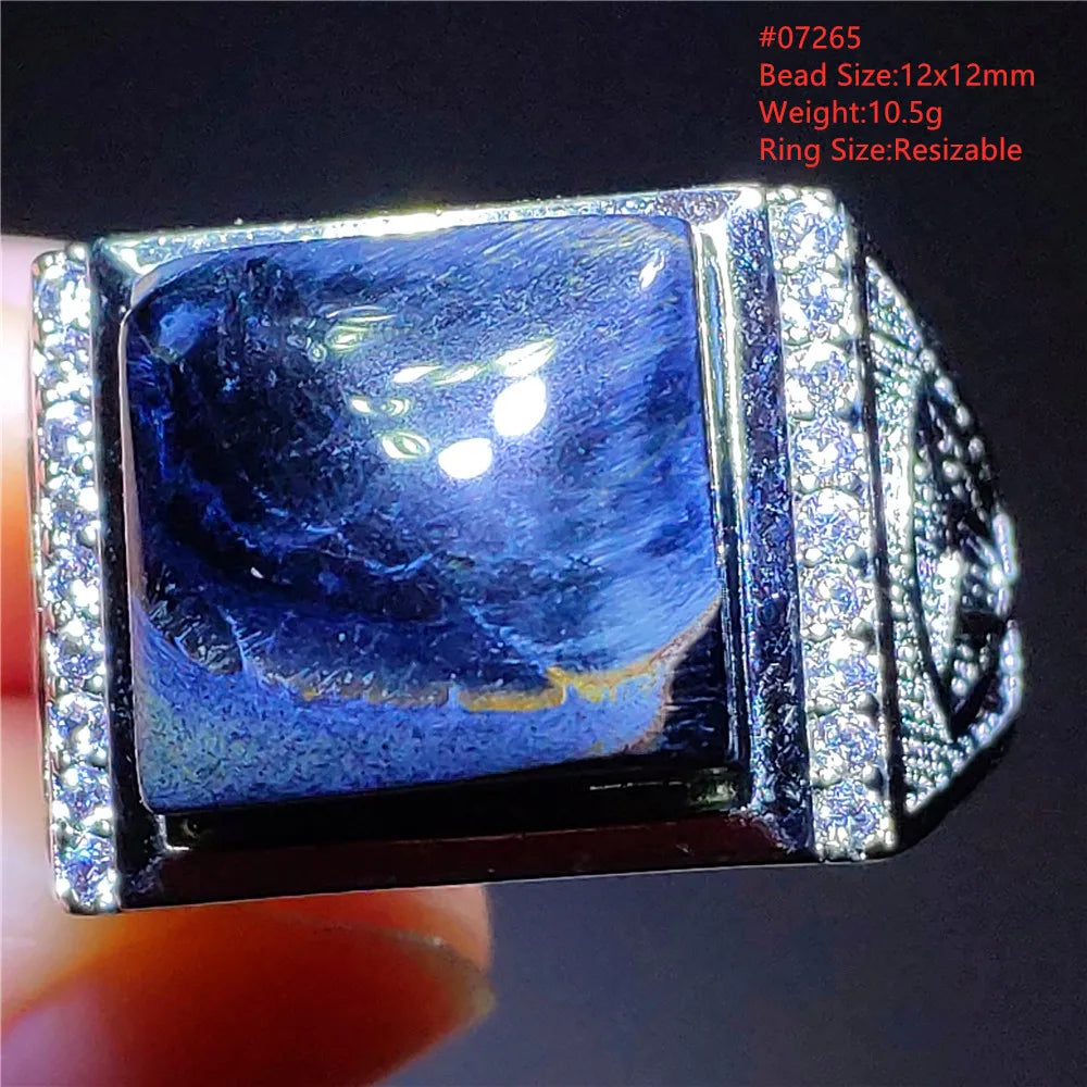 Natural Blue Pietersite Beads Adjustable Ring Woman Men Namibia Pietersite Ring Chatoyant Beads Fashion Silver Jewelry AAAAAA