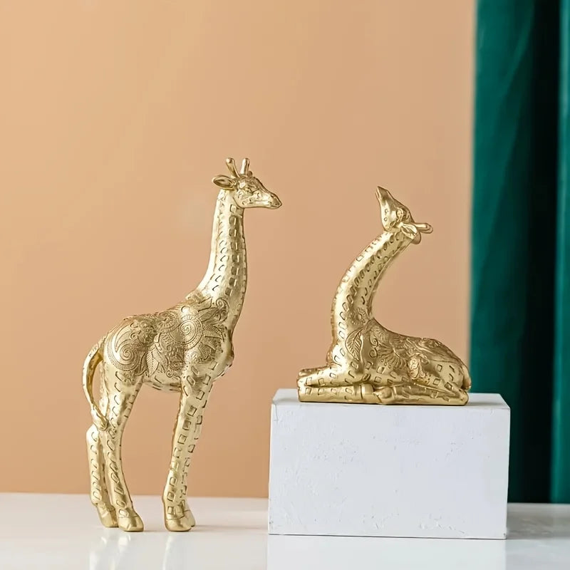 2pcs/set Giraffe Ornament, Golden Statue Art Craft, For Bookshelf Home Living Room Office Cafe Decor,Display Entryway Decor
